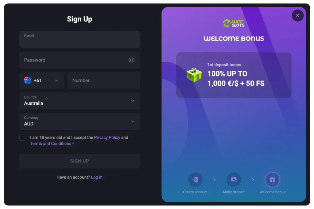 Mateslots Sign up